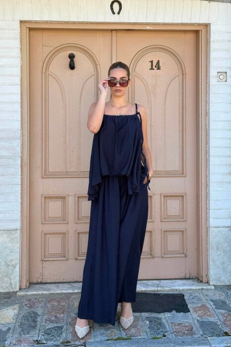 ONE COLOR TANK TOP + WIDE LEG TROUSERS WOMAN SET BLUE/BLU 
