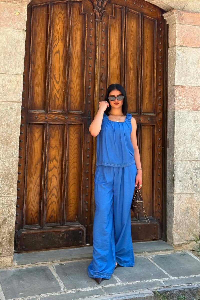 ONE COLOR TANK TOP + WIDE LEG TROUSERS WOMAN SET BLUE/BLU - 2