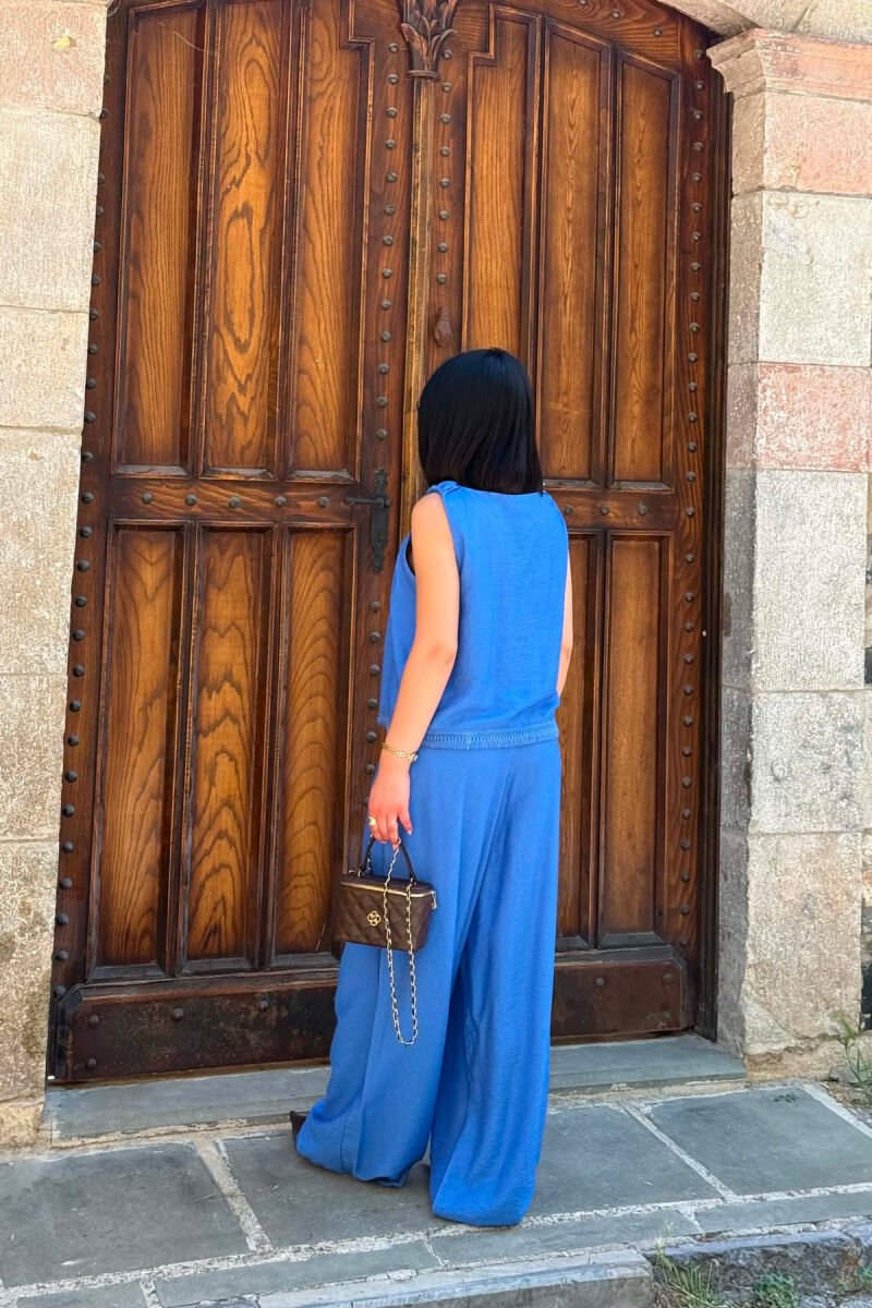 ONE COLOR TANK TOP + WIDE LEG TROUSERS WOMAN SET BLUE/BLU - 4