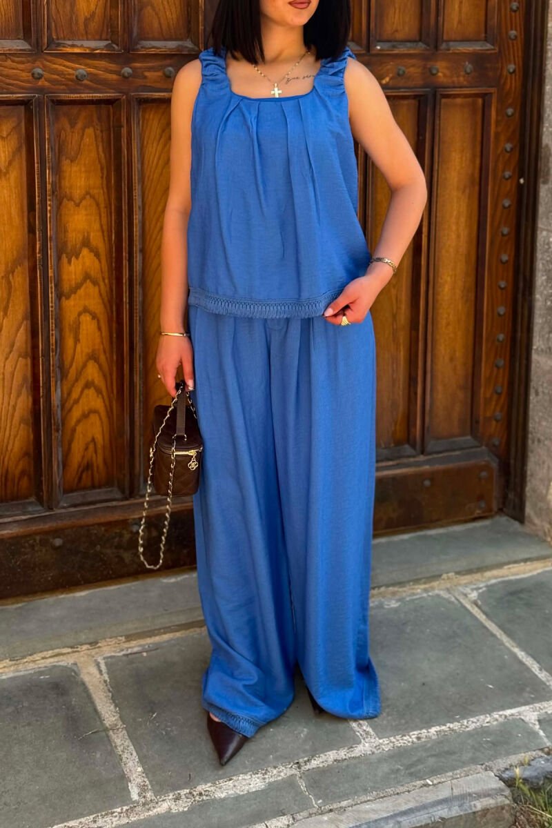 ONE COLOR TANK TOP + WIDE LEG TROUSERS WOMAN SET BLUE/BLU - 6