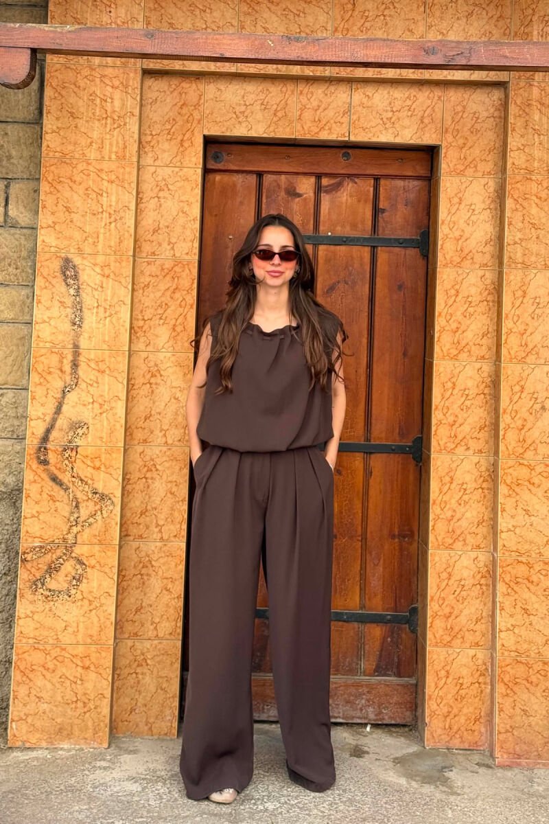ONE COLOR TANK TOP + WIDE LEG TROUSERS WOMAN SET BROWN/KAFE - 4
