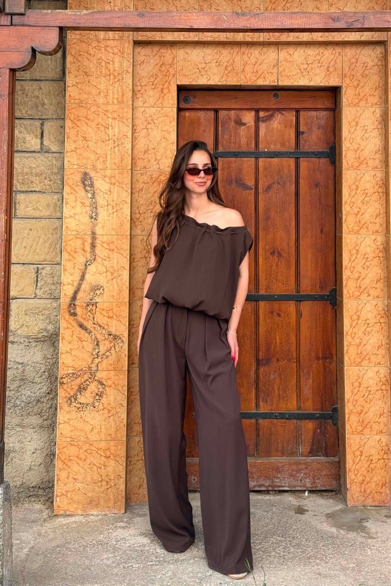 ONE COLOR TANK TOP + WIDE LEG TROUSERS WOMAN SET BROWN/KAFE - 6