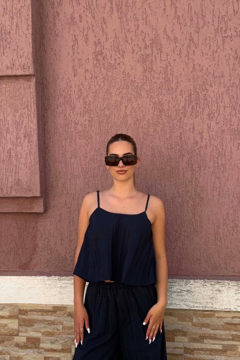 ONE COLOR TANK TOP+ WIDE LEG TROUSERS WOMAN SET DARK BLUE/BEE - 2