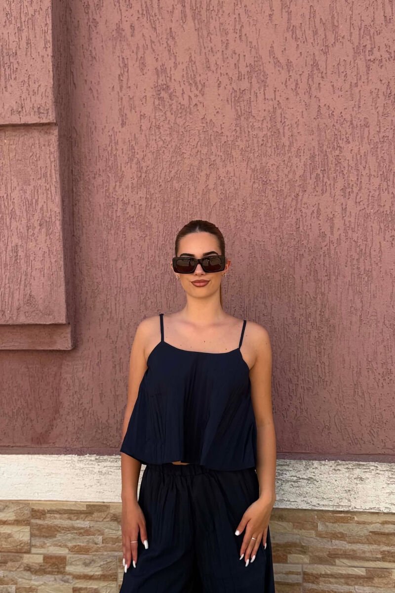 ONE COLOR TANK TOP+ WIDE LEG TROUSERS WOMAN SET DARK BLUE/BEE - 2