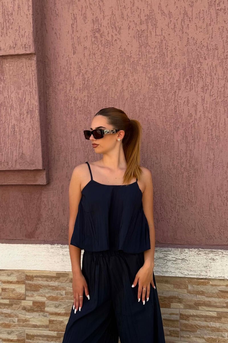 ONE COLOR TANK TOP+ WIDE LEG TROUSERS WOMAN SET DARK BLUE/BEE - 5