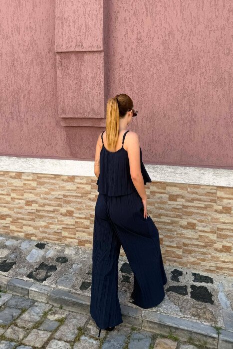 ONE COLOR TANK TOP+ WIDE LEG TROUSERS WOMAN SET DARK BLUE/BEE - 6