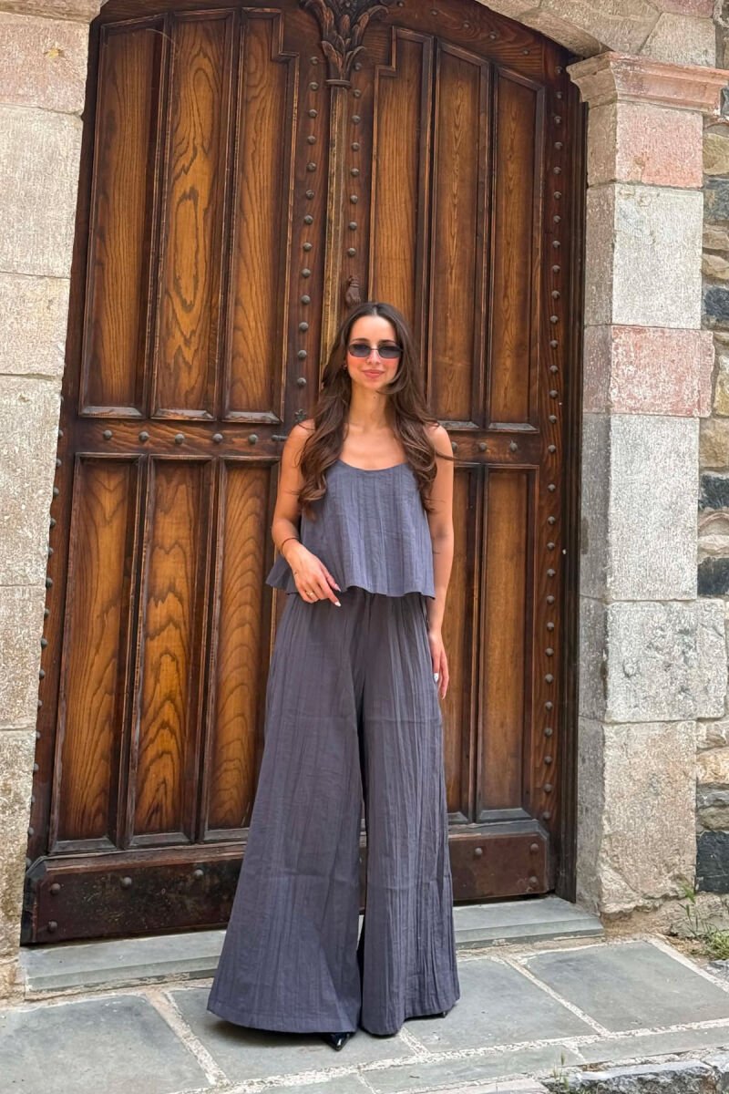 ONE COLOR TANK TOP+ WIDE LEG TROUSERS WOMAN SET DARK GREY/GEE - 1