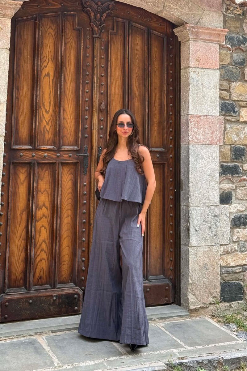 ONE COLOR TANK TOP+ WIDE LEG TROUSERS WOMAN SET DARK GREY/GEE - 2