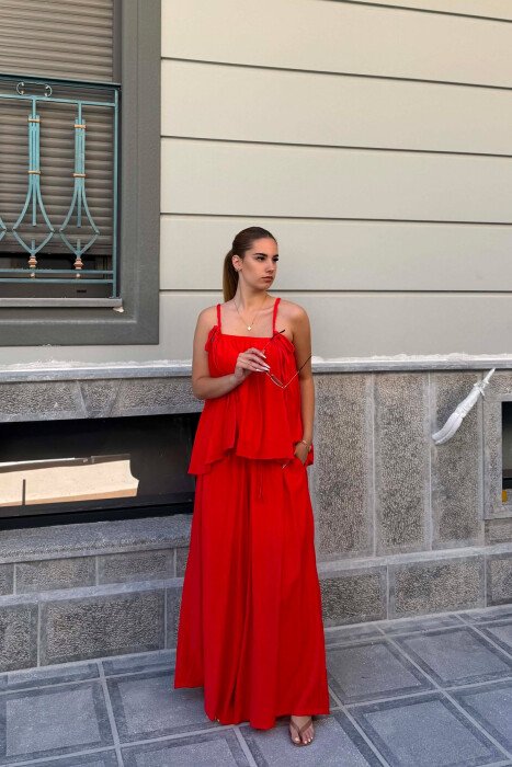 ONE COLOR TANK TOP + WIDE LEG TROUSERS WOMAN SET DARK ORANGE/POE - 1