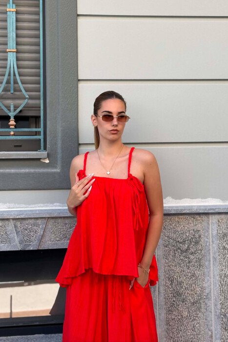 ONE COLOR TANK TOP + WIDE LEG TROUSERS WOMAN SET DARK ORANGE/POE - 2