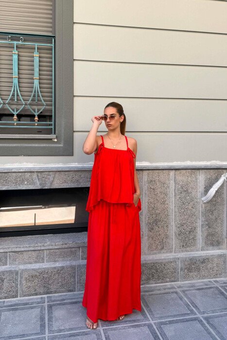 ONE COLOR TANK TOP + WIDE LEG TROUSERS WOMAN SET DARK ORANGE/POE - 3