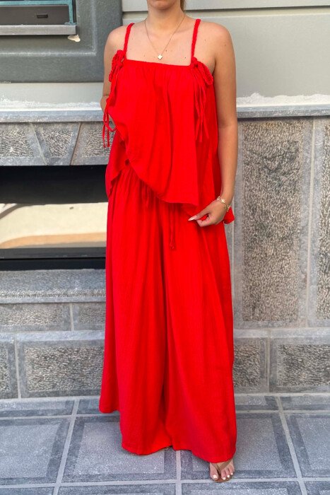 ONE COLOR TANK TOP + WIDE LEG TROUSERS WOMAN SET DARK ORANGE/POE - 4