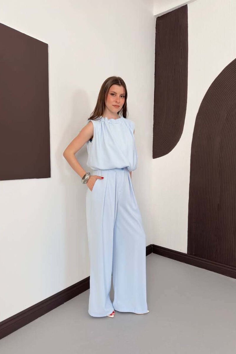ONE COLOR TANK TOP + WIDE LEG TROUSERS WOMAN SET LIGHTBLUE/BZ - 5