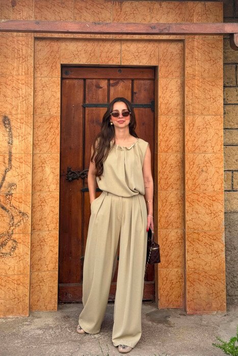ONE COLOR TANK TOP + WIDE LEG TROUSERS WOMAN SET MINT/MENTE - KLAUDIO FASHION