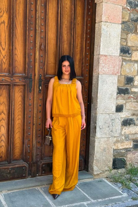 ONE COLOR TANK TOP + WIDE LEG TROUSERS WOMAN SET MUSTARD/MUSTARDE - 1