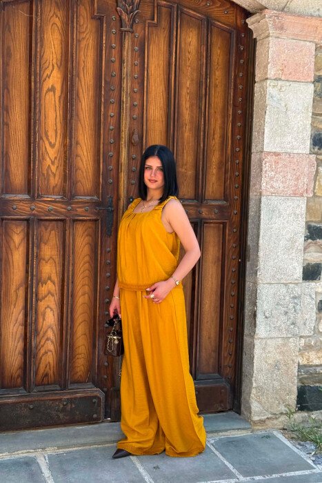 ONE COLOR TANK TOP + WIDE LEG TROUSERS WOMAN SET MUSTARD/MUSTARDE - 5