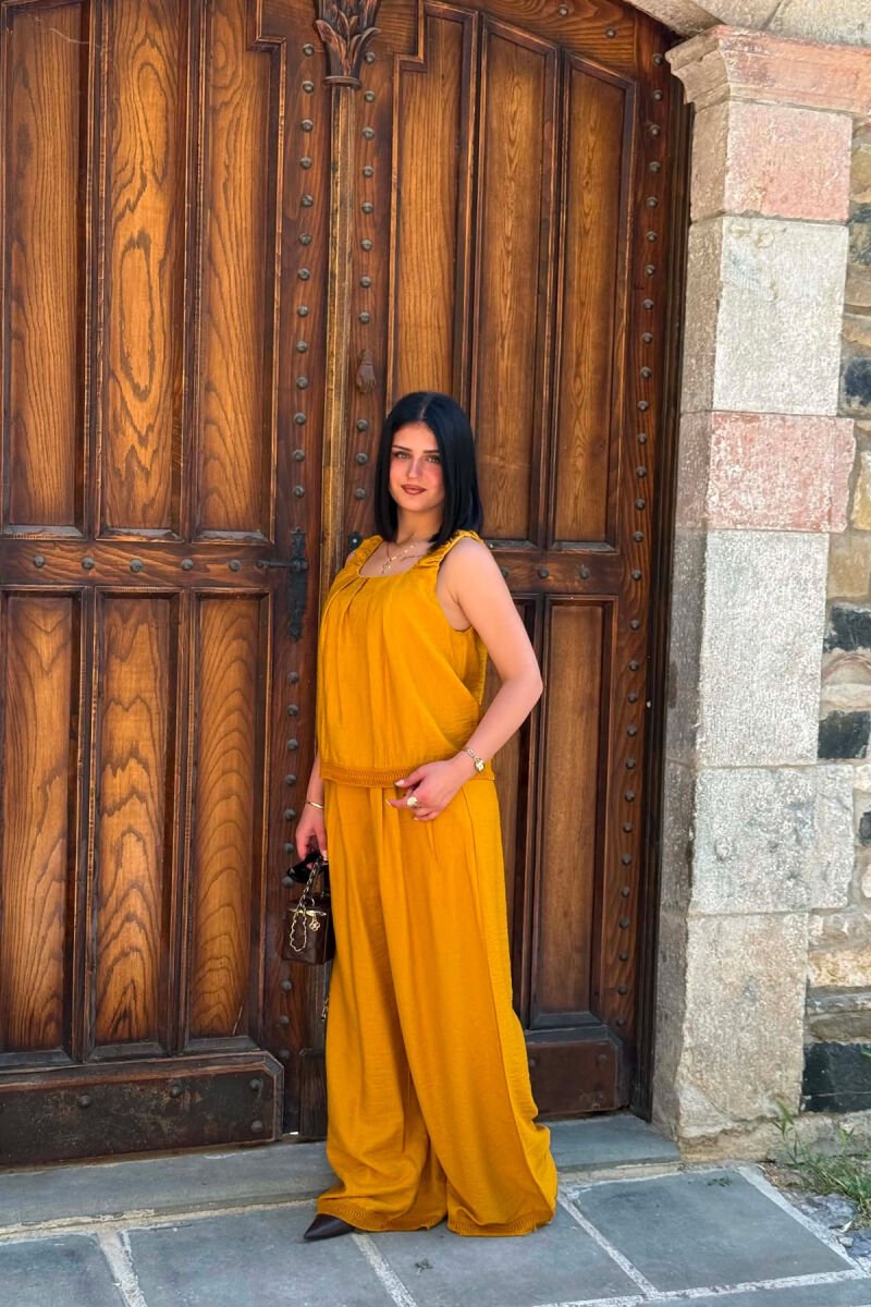 ONE COLOR TANK TOP + WIDE LEG TROUSERS WOMAN SET MUSTARD/MUSTARDE - 5