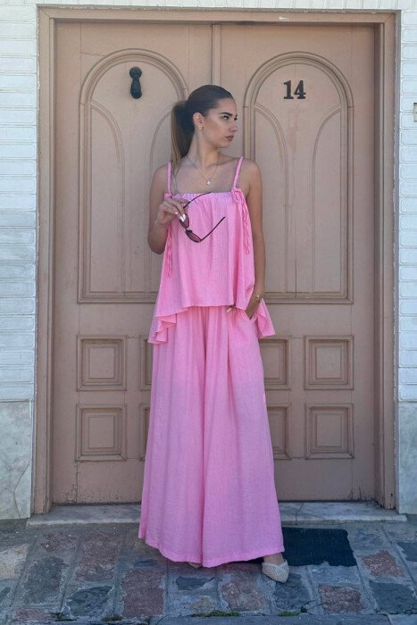 ONE COLOR TANK TOP + WIDE LEG TROUSERS WOMAN SET PINK/ROZE - 4