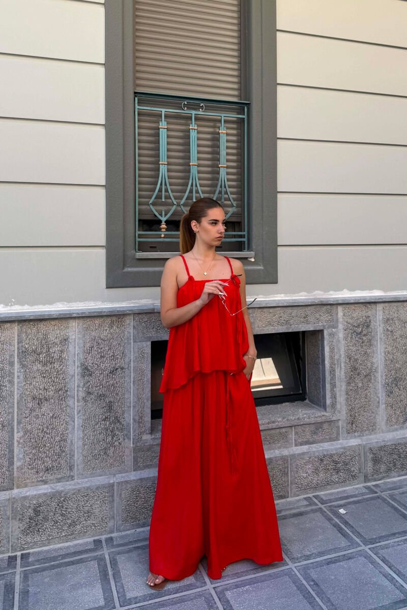 ONE COLOR TANK TOP + WIDE LEG TROUSERS WOMAN SET RED/E KUQE - 3