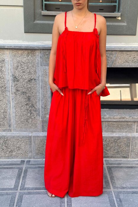 ONE COLOR TANK TOP + WIDE LEG TROUSERS WOMAN SET RED/E KUQE - 4