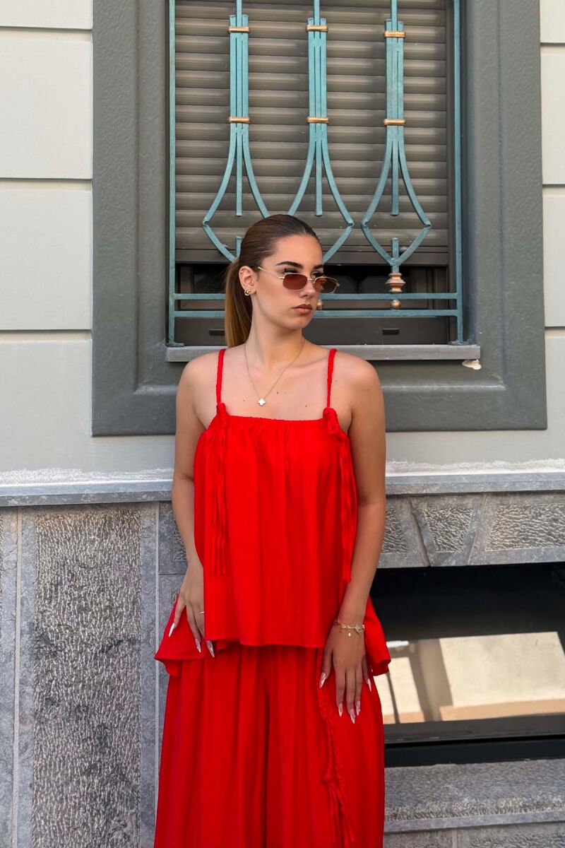 ONE COLOR TANK TOP + WIDE LEG TROUSERS WOMAN SET RED/E KUQE - 5