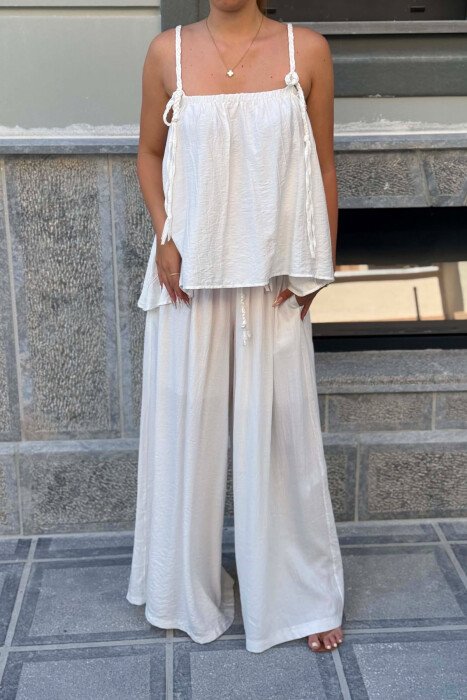 ONE COLOR TANK TOP + WIDE LEG TROUSERS WOMAN SET WHITE-E BARDHE - 4