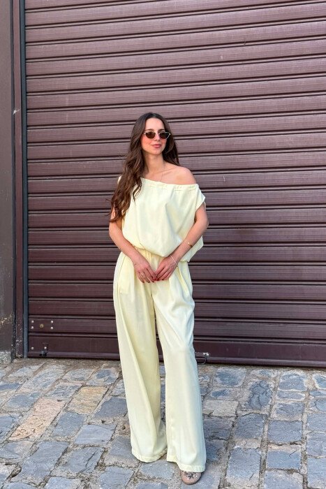 ONE COLOR TANK TOP + WIDE LEG TROUSERS WOMAN SET YELLOW/E VERDHE - 2