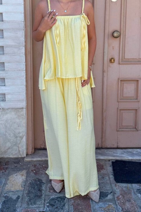 ONE COLOR TANK TOP + WIDE LEG TROUSERS WOMAN SET YELLOW/E VERDHE - 2
