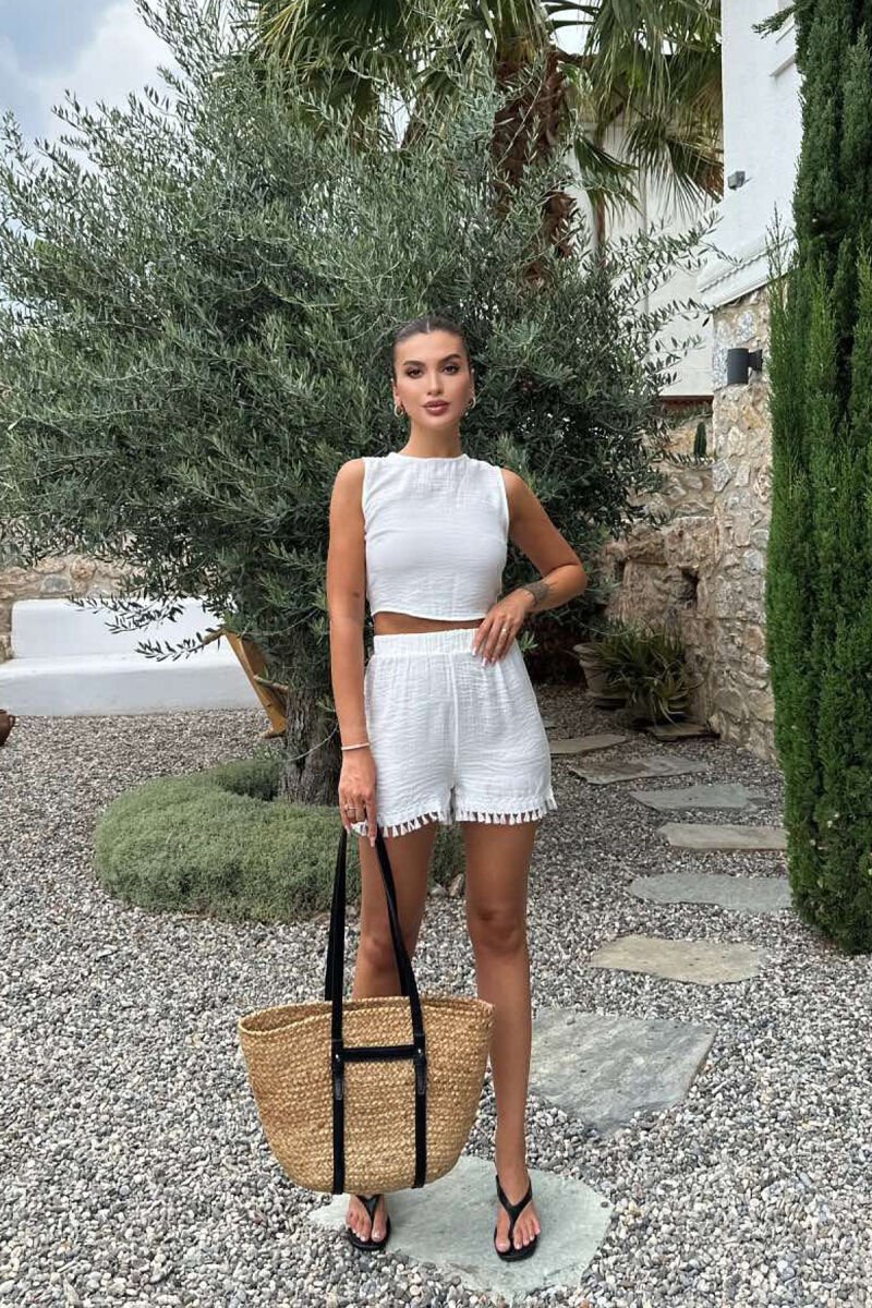 ONE COLOR TANK TOP+SHORTS WOMEN SET WHITE-E BARDHE - 1
