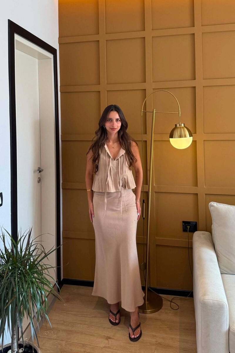 ONE COLOR TANK TOP+SKIRT WOMEN SET BEIGE/BEZHE - 4