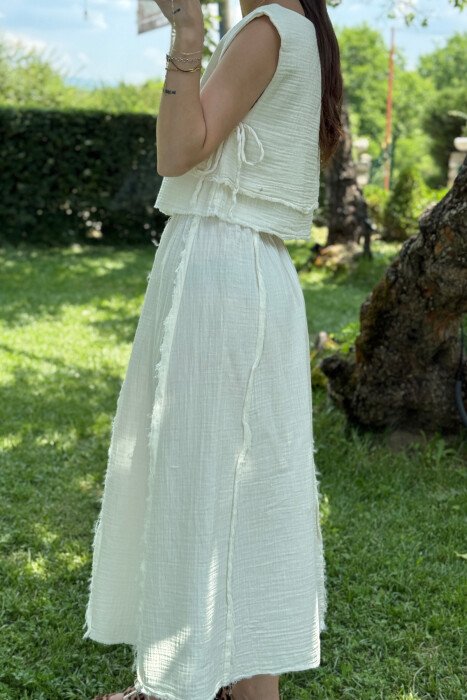 ONE COLOR TANK TOP+SKIRT WOMEN SET CREAM/KREM - 4