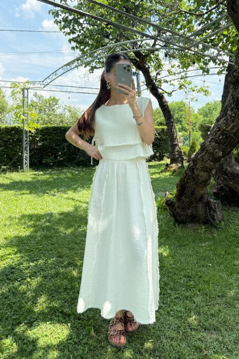 ONE COLOR TANK TOP+SKIRT WOMEN SET CREAM/KREM 