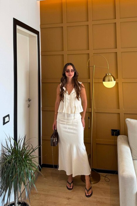 ONE COLOR TANK TOP+SKIRT WOMEN SET CREAM/KREM 