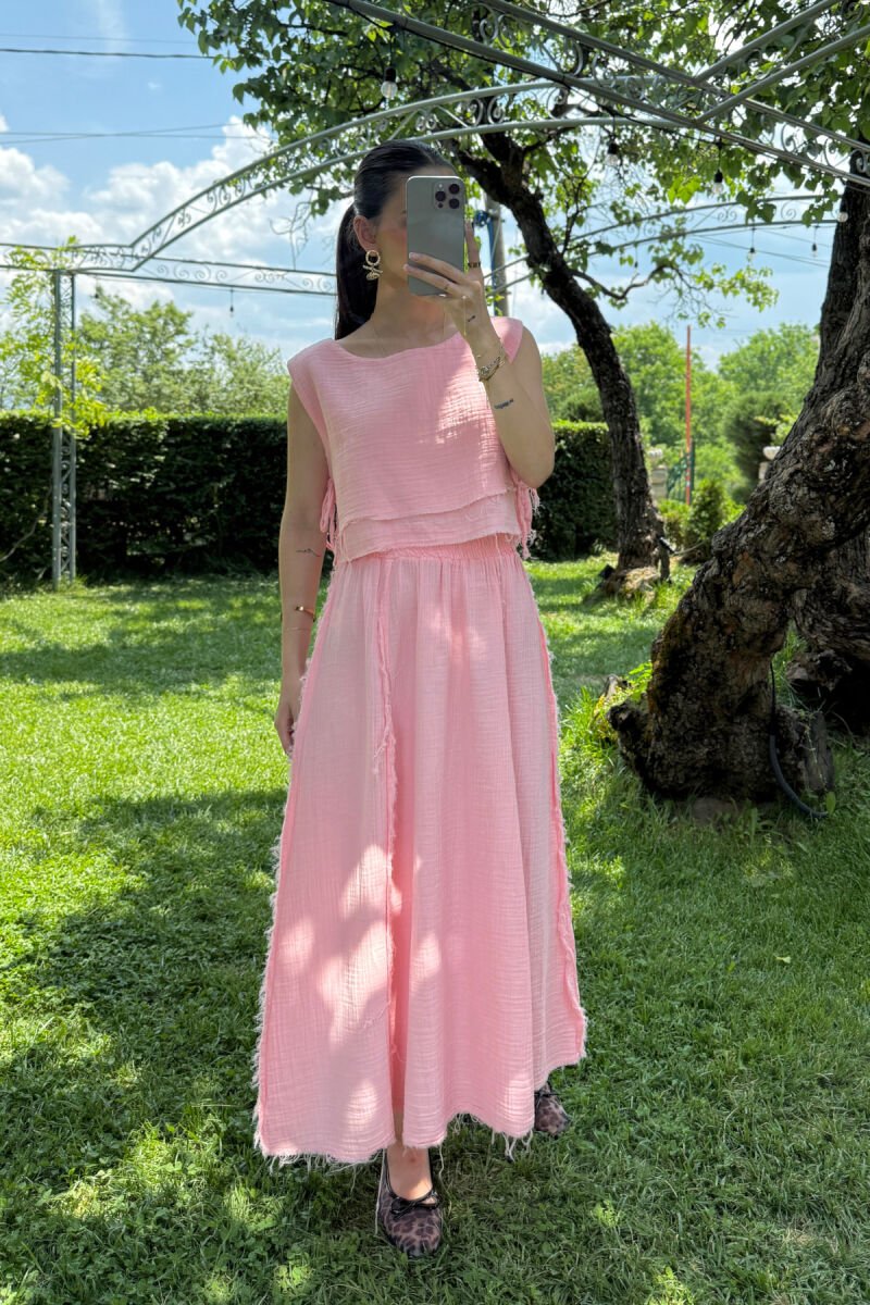 ONE COLOR TANK TOP+SKIRT WOMEN SET PINK/ROZE - 1