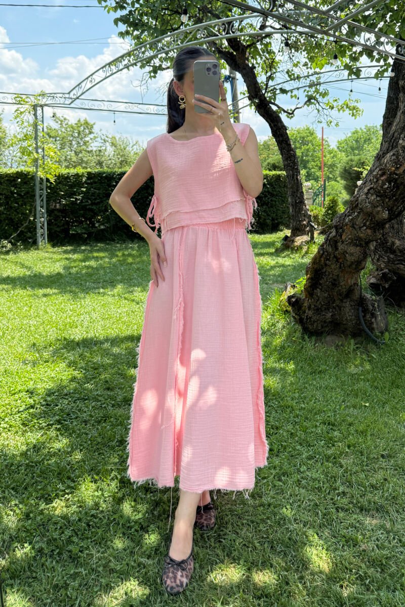 ONE COLOR TANK TOP+SKIRT WOMEN SET PINK/ROZE - 2