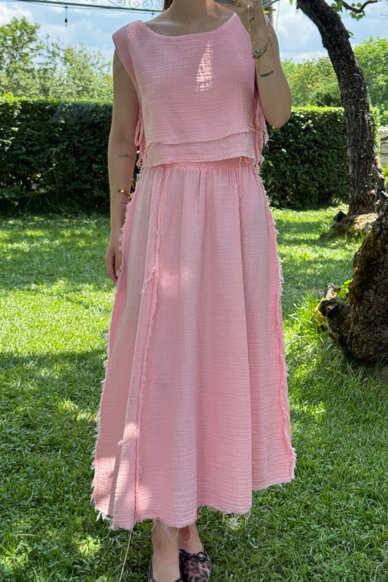ONE COLOR TANK TOP+SKIRT WOMEN SET PINK/ROZE - 3