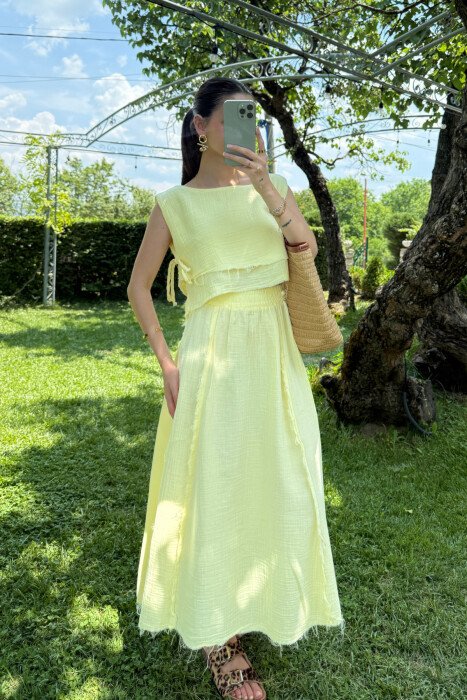 ONE COLOR TANK TOP+SKIRT WOMEN SET YELLOW/E VERDHE - 1