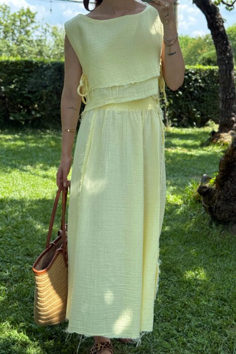 ONE COLOR TANK TOP+SKIRT WOMEN SET YELLOW/E VERDHE - 3