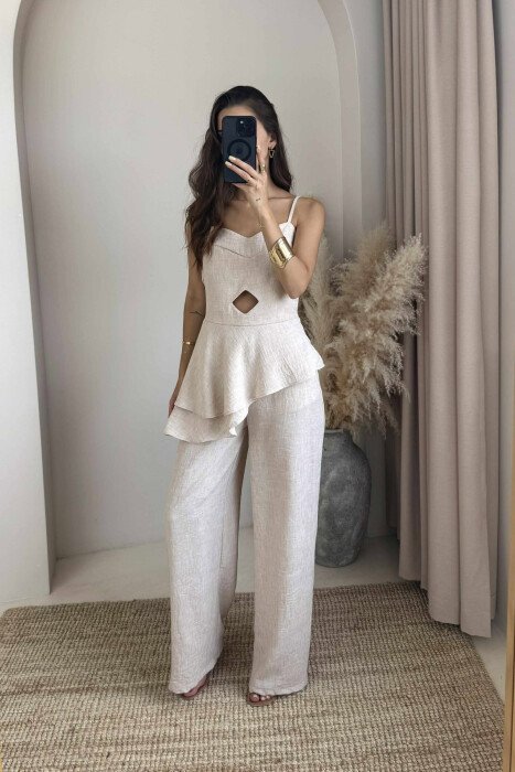 ONE COLOR TANK TOP+TROUSERS WOMEN SET BEIGE/BEZHE - 1