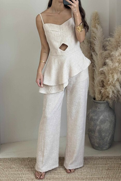 ONE COLOR TANK TOP+TROUSERS WOMEN SET BEIGE/BEZHE - 2
