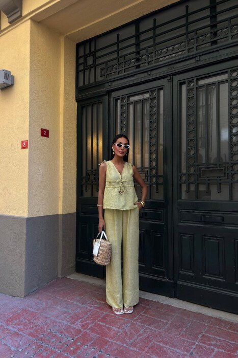 ONE COLOR TANK TOP+TROUSERS WOMEN SET LIGHT GREEN/JEZB - KLAUDIO FASHION