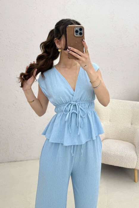 ONE COLOR TANK TOP+TROUSERS WOMEN SET LIGHTBLUE/BZ - 4