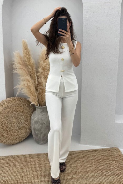 ONE COLOR TANK TOP+TROUSERS WOMEN SET WHITE-E BARDHE - KLAUDIO FASHION