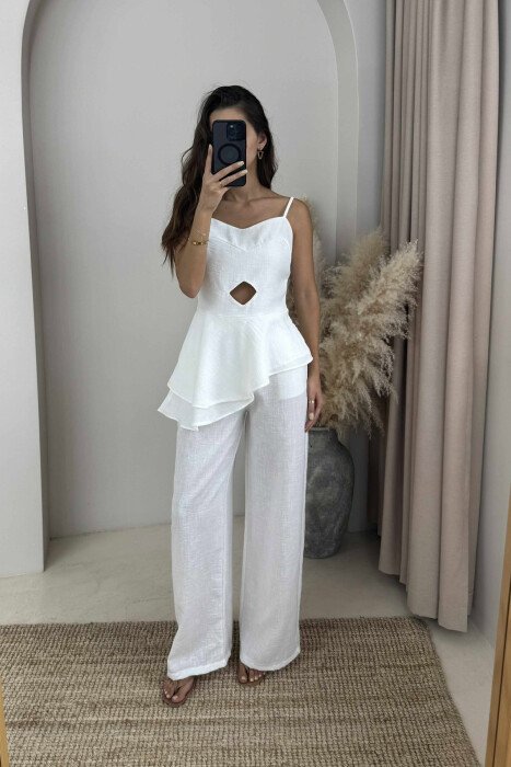 ONE COLOR TANK TOP+TROUSERS WOMEN SET WHITE-E BARDHE - KLAUDIO FASHION