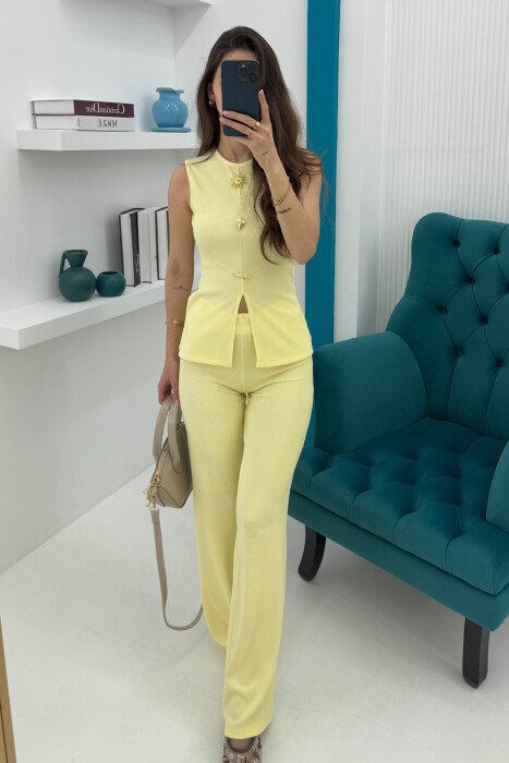 ONE COLOR TANK TOP+TROUSERS WOMEN SET YELLOW/E VERDHE - KLAUDIO FASHION