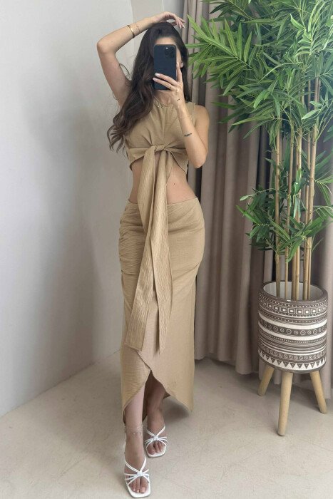 ONE COLOR TANK+SKIRT WOMEN SET BEIGE/BEZHE - KLAUDIO FASHION