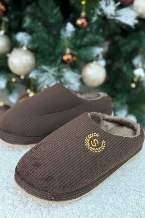 ONE COLOR TEDDY LINED MAN SLIPPERS BROWN/KAFE - KLAUDIO FASHION