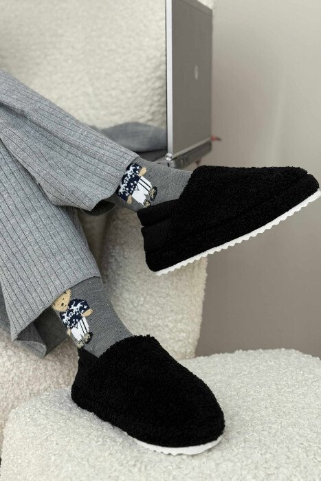 ONE COLOR TEDDY WOMEN SLIPPERS BLACK/ E ZEZE 