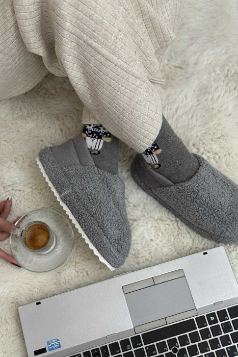 ONE COLOR TEDDY WOMEN SLIPPERS GREY/GRI - 1