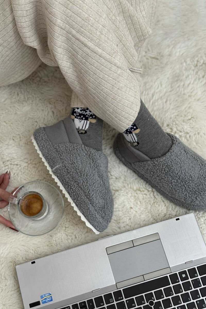 ONE COLOR TEDDY WOMEN SLIPPERS GREY/GRI - 1